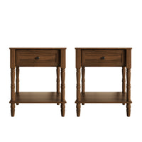 Ruston 1 Drawer Nightstand Set of 2 with Vintage-Inspired Detailing and Turned Legs, Rich Woodgrain