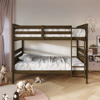Home Design Lorain Twin Over Twin Solid Wood Bunk Bed with Sturdy Guardrails and Ladder, Easy Assembly