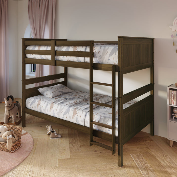 Home Design Lorain Twin Over Twin Solid Wood Bunk Bed with Sturdy Guardrails and Ladder, Easy Assembly