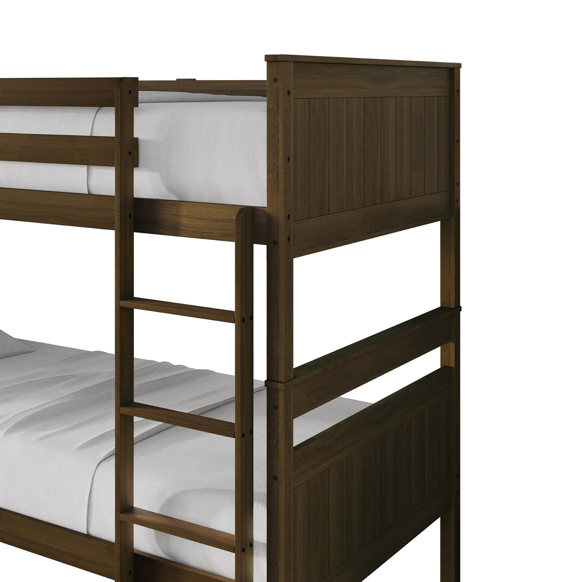 Home Design Lorain Twin Over Twin Solid Wood Bunk Bed with Sturdy Guardrails and Ladder, Easy Assembly