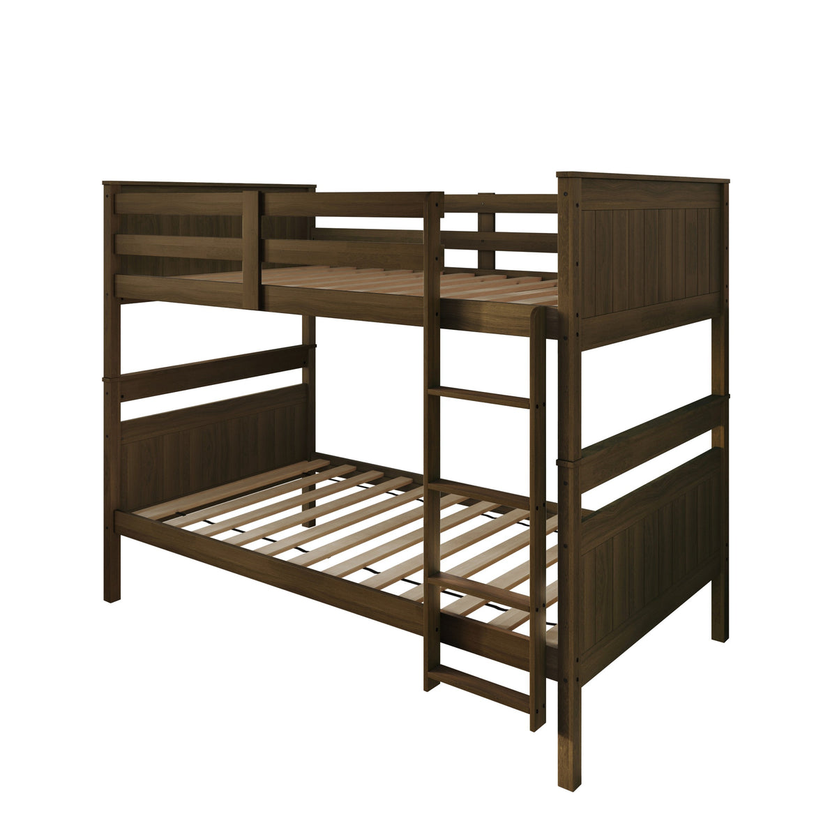 Home Design Lorain Twin Over Twin Solid Wood Bunk Bed with Sturdy Guardrails and Ladder, Easy Assembly