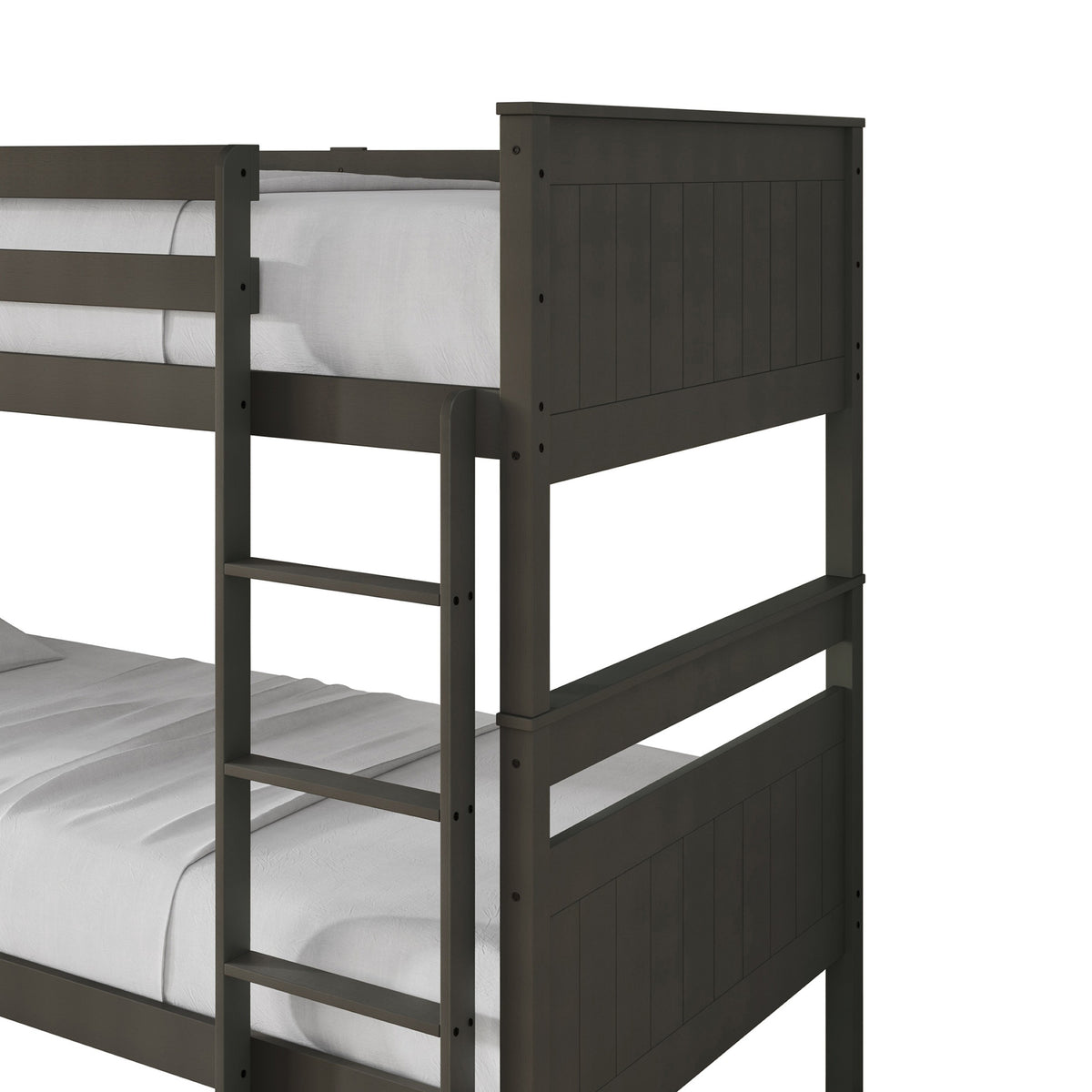 Home Design Lorain Twin Over Twin Solid Wood Bunk Bed with Sturdy Guardrails and Ladder, Easy Assembly