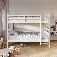 Home Design Lorain Twin Over Twin Solid Wood Bunk Bed with Sturdy Guardrails and Ladder, Easy Assembly