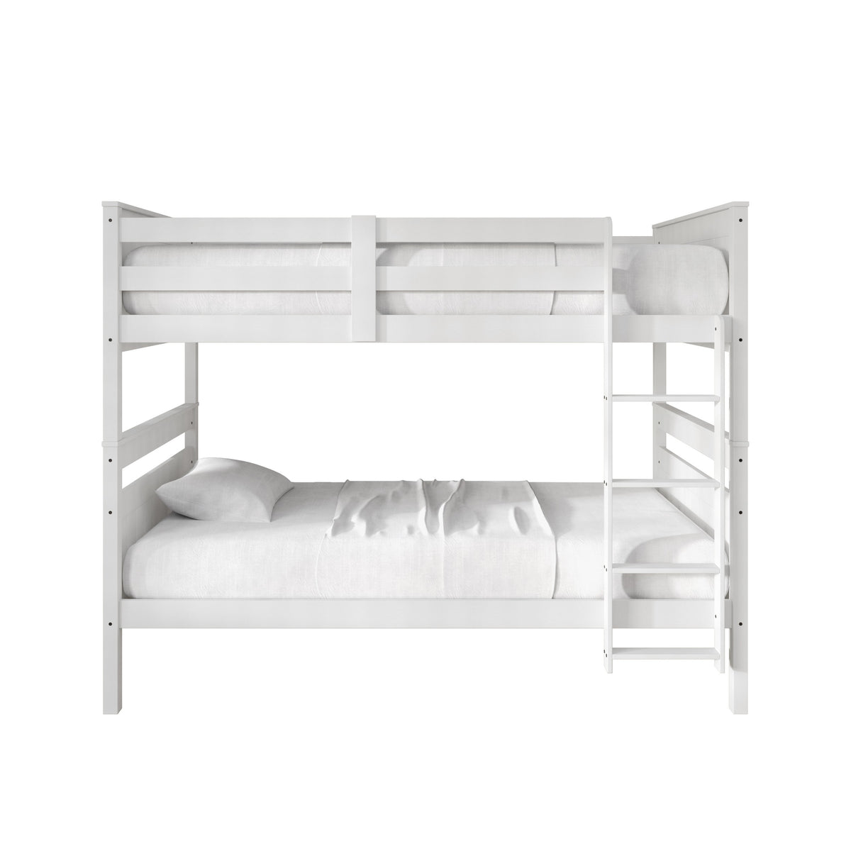 Home Design Lorain Twin Over Twin Solid Wood Bunk Bed with Sturdy Guardrails and Ladder, Easy Assembly