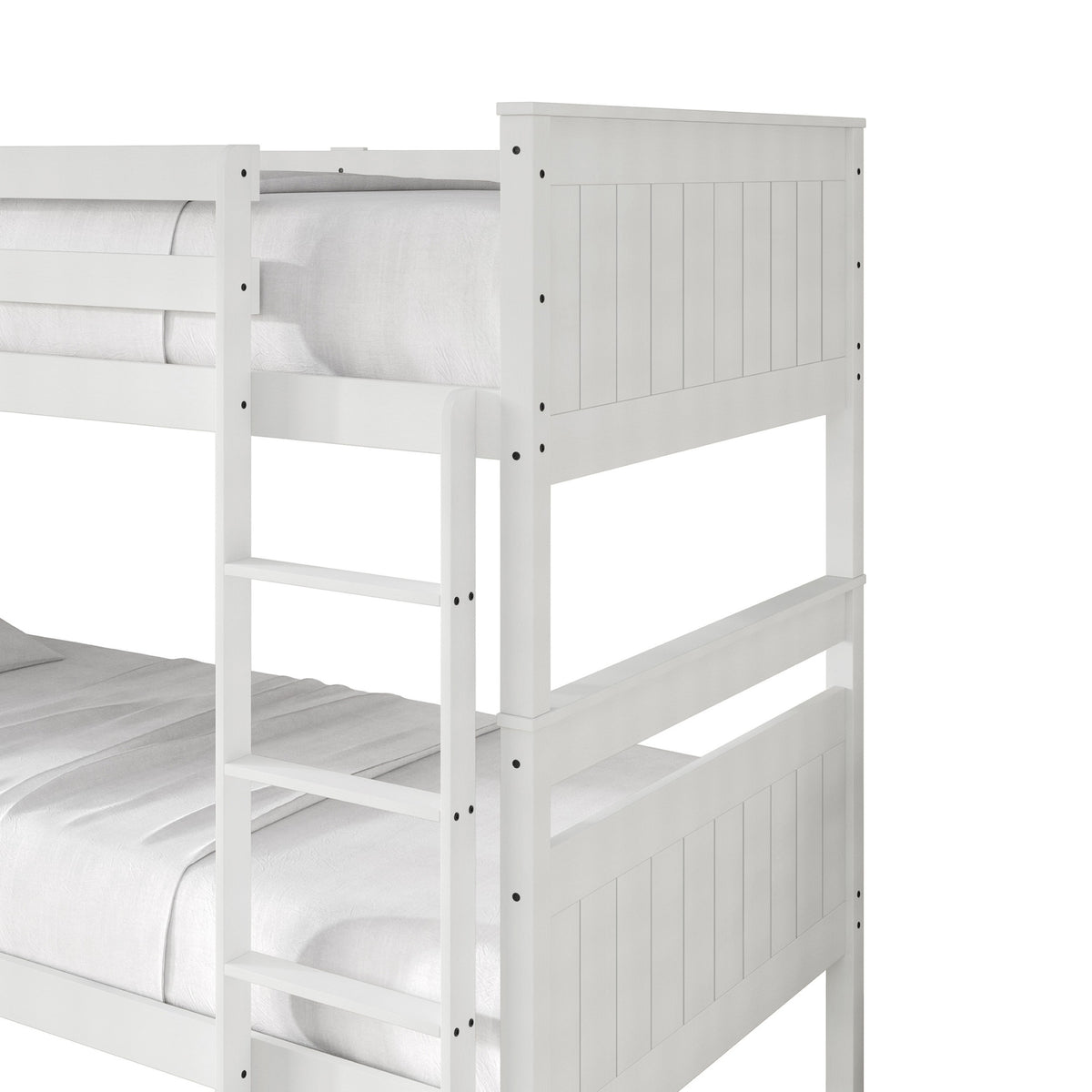 Home Design Lorain Twin Over Twin Solid Wood Bunk Bed with Sturdy Guardrails and Ladder, Easy Assembly