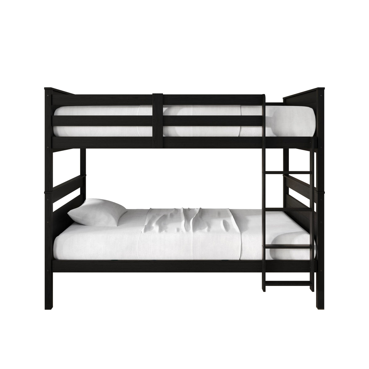 Home Design Lorain Twin Over Twin Solid Wood Bunk Bed with Sturdy Guardrails and Ladder, Easy Assembly