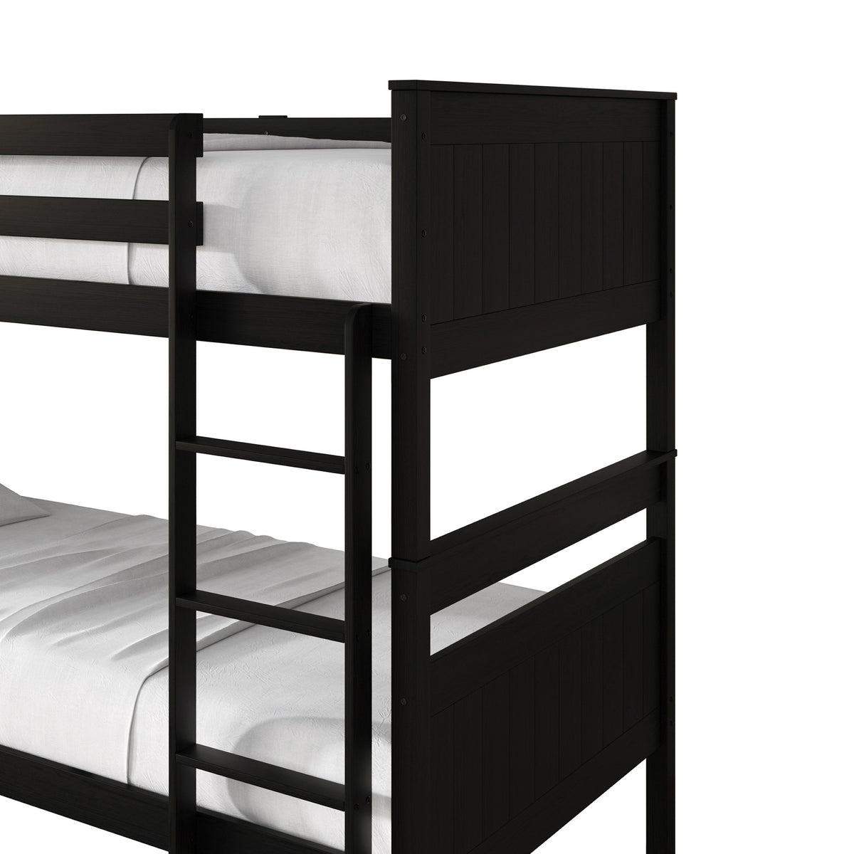 Home Design Lorain Twin Over Twin Solid Wood Bunk Bed with Sturdy Guardrails and Ladder, Easy Assembly