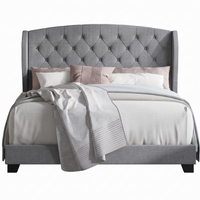 Natick Queen Upholstered Wingback Panel Bed Frame with Tufted Headboard