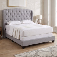 Natick Queen Upholstered Wingback Panel Bed Frame with Tufted Headboard