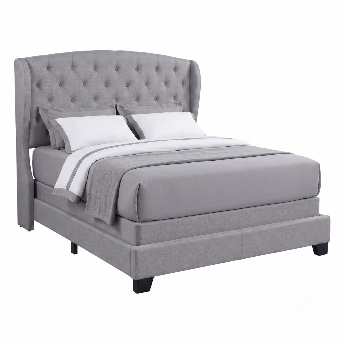 Natick Queen Upholstered Wingback Panel Bed Frame with Tufted Headboard