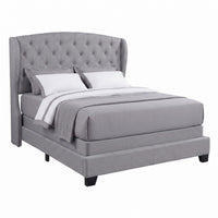 Natick Queen Upholstered Wingback Panel Bed Frame with Tufted Headboard