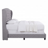 Natick Queen Upholstered Wingback Panel Bed Frame with Tufted Headboard