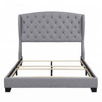 Natick Queen Upholstered Wingback Panel Bed Frame with Tufted Headboard