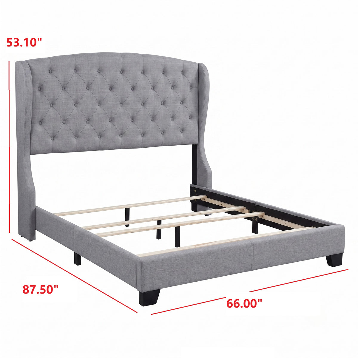 Natick Queen Upholstered Wingback Panel Bed Frame with Tufted Headboard