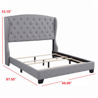 Natick Queen Upholstered Wingback Panel Bed Frame with Tufted Headboard