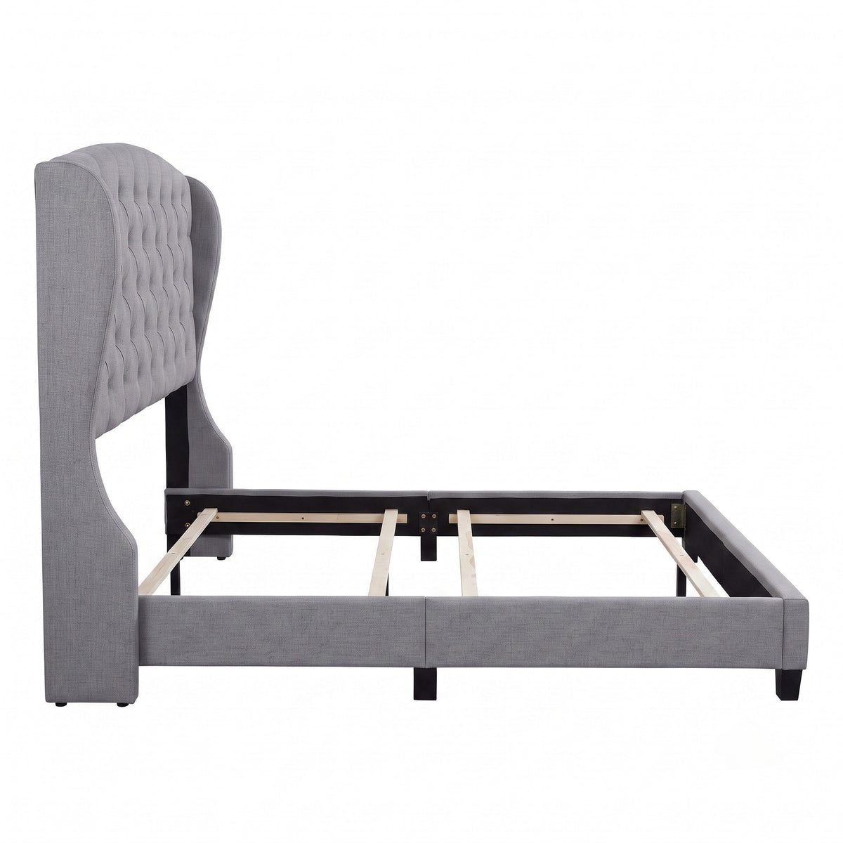 Natick Queen Upholstered Wingback Panel Bed Frame with Tufted Headboard