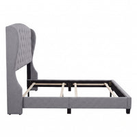Natick Queen Upholstered Wingback Panel Bed Frame with Tufted Headboard