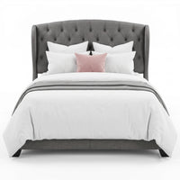 Natick Queen Upholstered Wingback Panel Bed Frame with Tufted Headboard