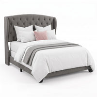 Natick Queen Upholstered Wingback Panel Bed Frame with Tufted Headboard