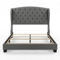 Natick Queen Upholstered Wingback Panel Bed Frame with Tufted Headboard