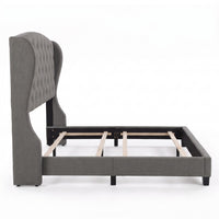 Natick Queen Upholstered Wingback Panel Bed Frame with Tufted Headboard