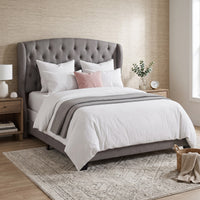 Natick Queen Upholstered Wingback Panel Bed Frame with Tufted Headboard