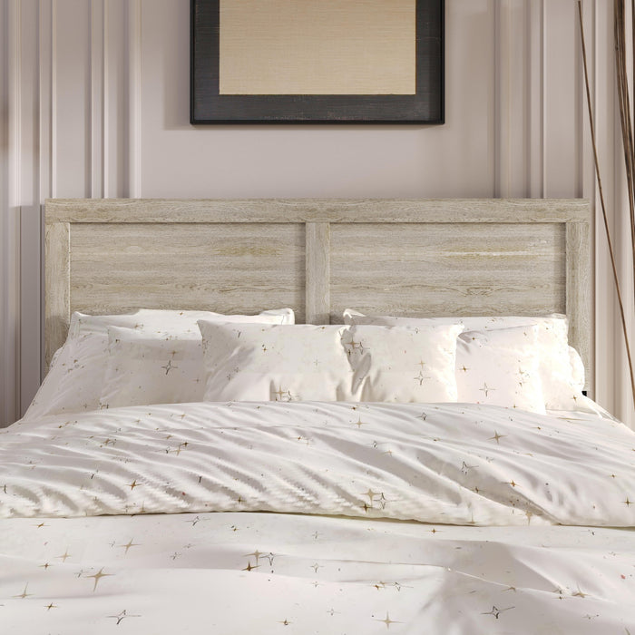 Home Design Yakima Modern Wood Panel Headboard with Adjustable Metal Legs – Contemporary Bedroom Headboard with Natural Wood Grain Finish & Sleek Black Steel Support