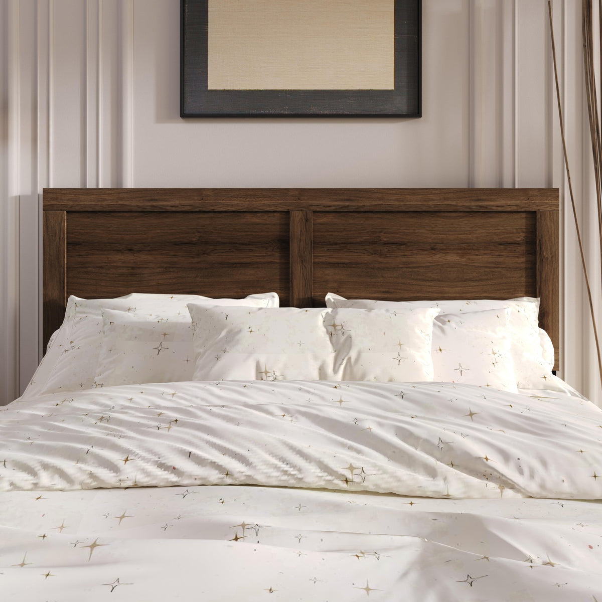 Home Design Yakima Modern Wood Panel Headboard with Adjustable Metal Legs – Contemporary Bedroom Headboard with Natural Wood Grain Finish & Sleek Black Steel Support