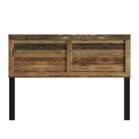 Home Design Yakima Modern Wood Panel Headboard with Adjustable Metal Legs – Contemporary Bedroom Headboard with Natural Wood Grain Finish & Sleek Black Steel Support