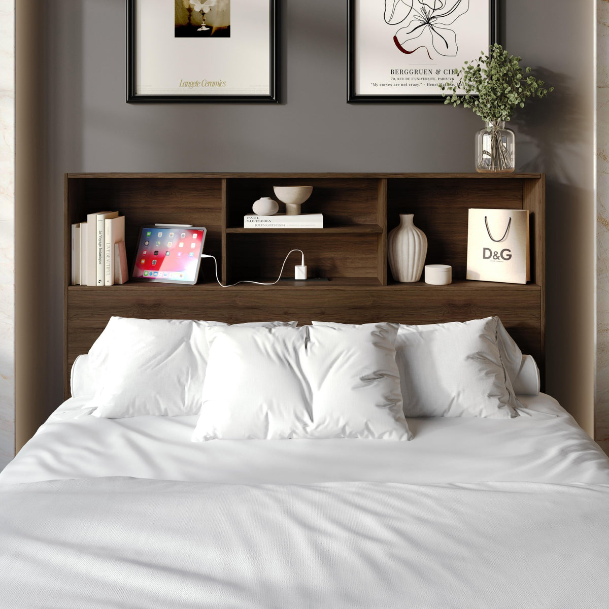 Home Design Pomona Freestanding Bookcase Storage Headboard with Shelves