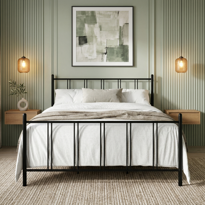Home Design Decatur Metal Platform Bed Frame, Classic Vertical Slat Headboard & Footboard, Easy Assembly