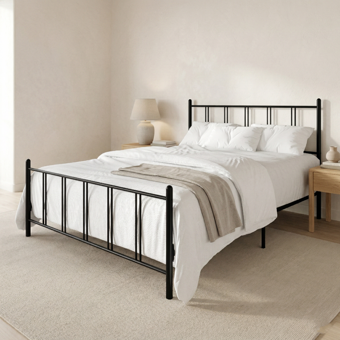 Home Design Decatur Metal Platform Bed Frame, Classic Vertical Slat Headboard & Footboard, Easy Assembly