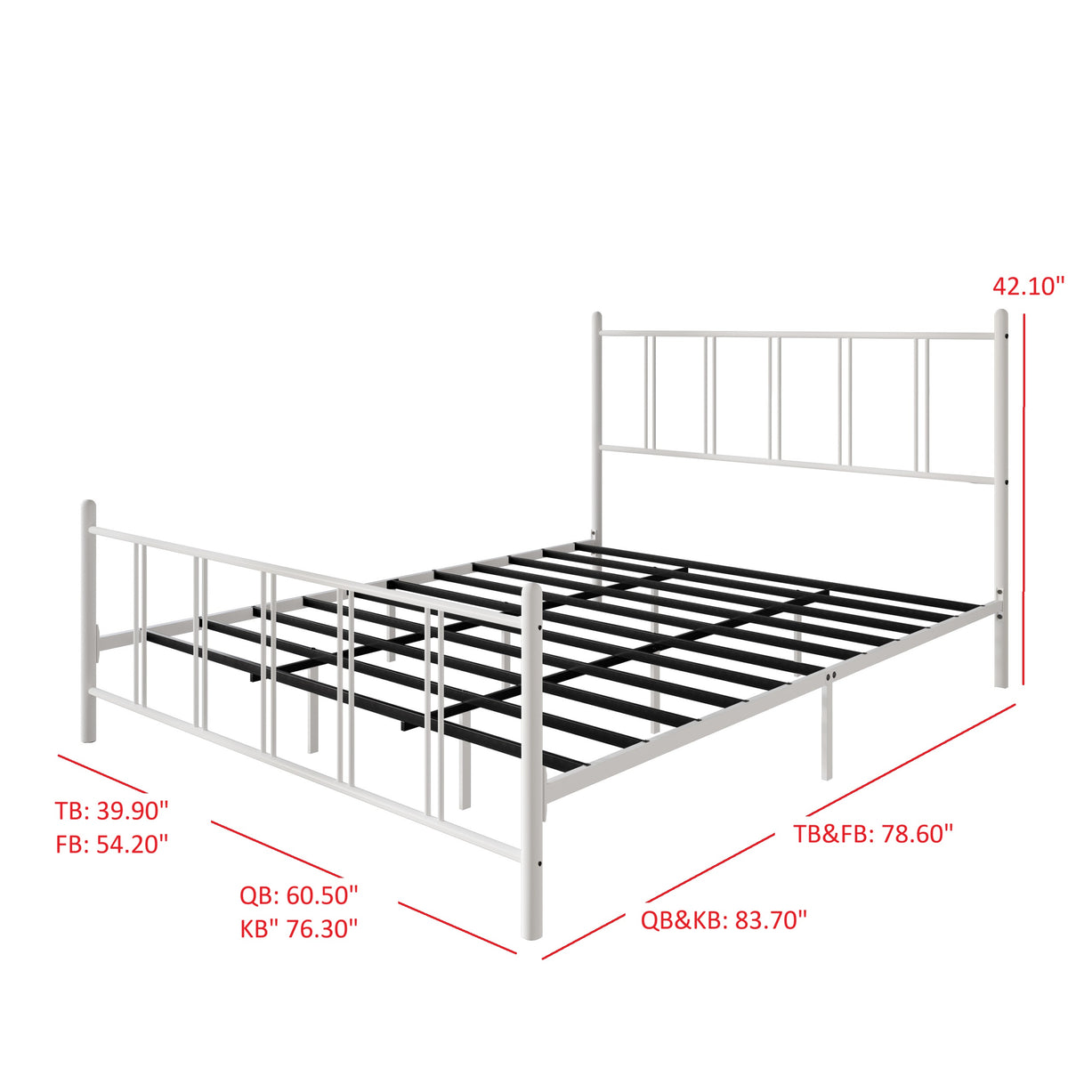 Home Design Decatur Metal Platform Bed Frame, Classic Vertical Slat Headboard & Footboard, Easy Assembly