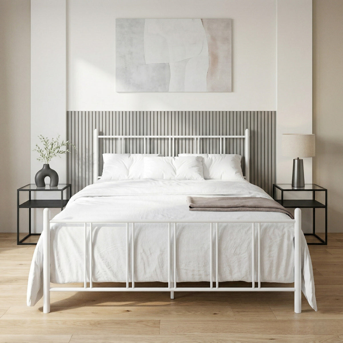 Home Design Decatur Metal Platform Bed Frame, Classic Vertical Slat Headboard & Footboard, Easy Assembly