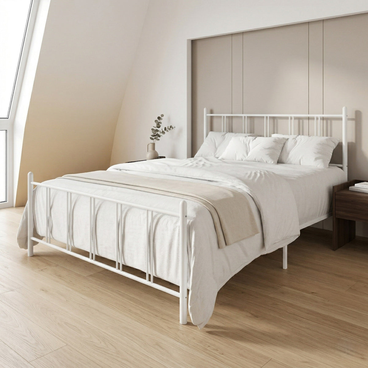 Home Design Decatur Metal Platform Bed Frame, Classic Vertical Slat Headboard & Footboard, Easy Assembly