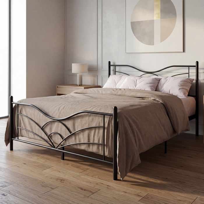 Home Design Enfield Classic Metal Platform Bed, Curved Headboard and Footboard, No Box Spring Needed