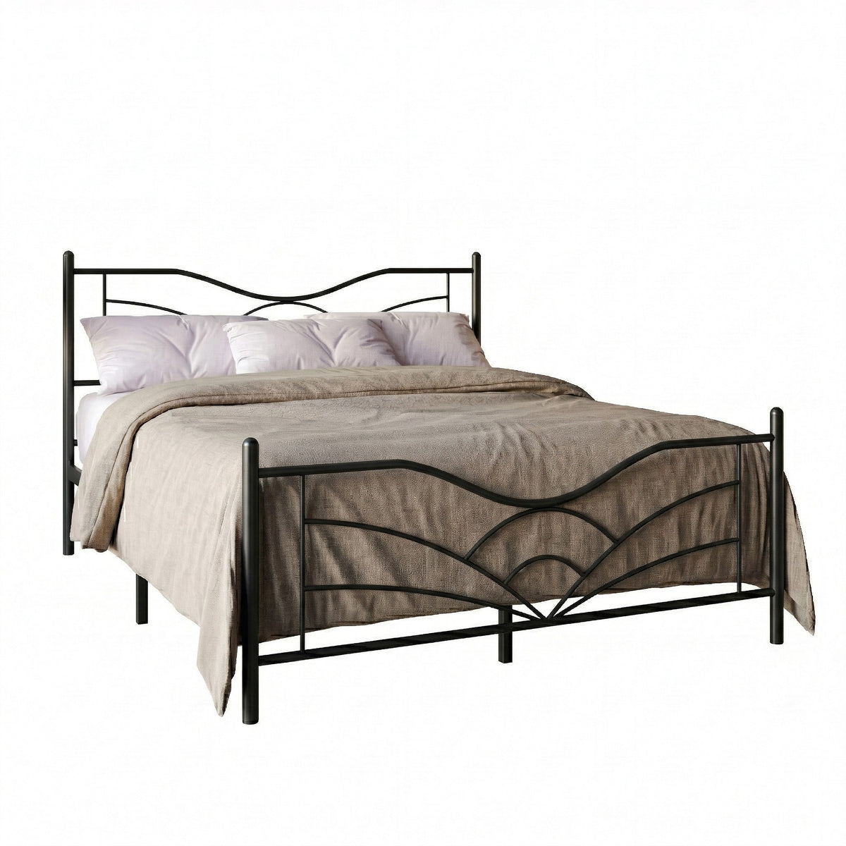 Home Design Enfield Classic Metal Platform Bed, Curved Headboard and Footboard, No Box Spring Needed