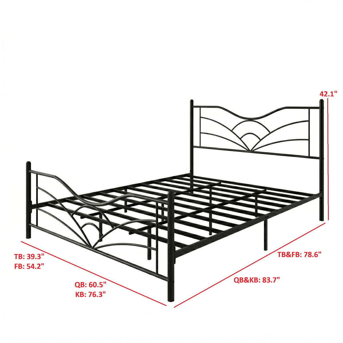 Home Design Enfield Classic Metal Platform Bed, Curved Headboard and Footboard, No Box Spring Needed