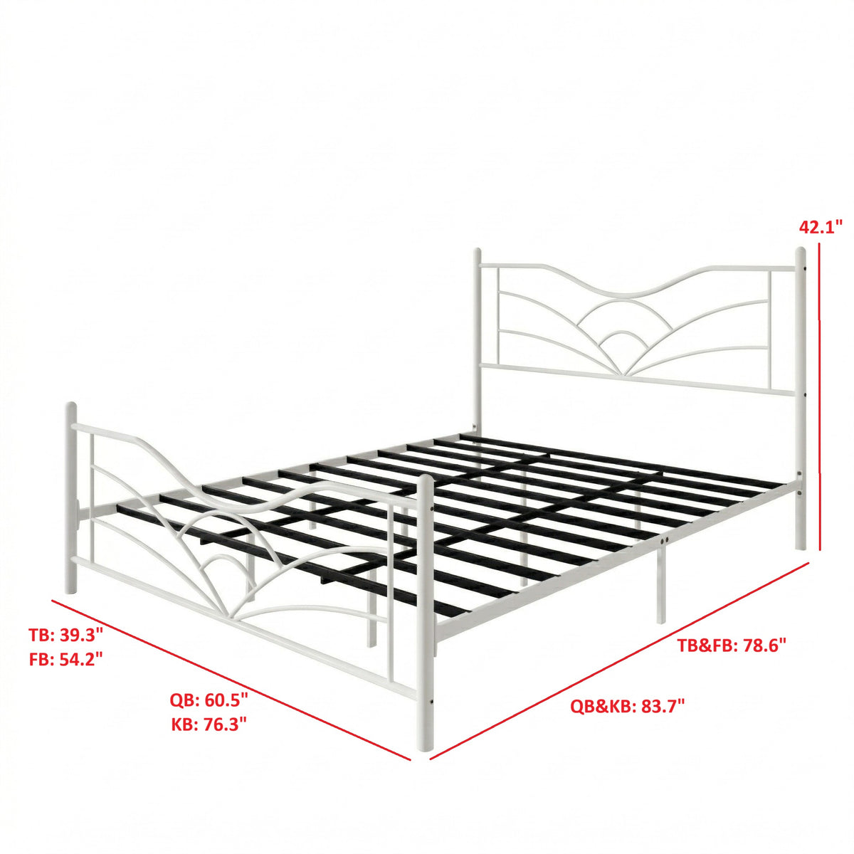 Home Design Enfield Classic Metal Platform Bed, Curved Headboard and Footboard, No Box Spring Needed