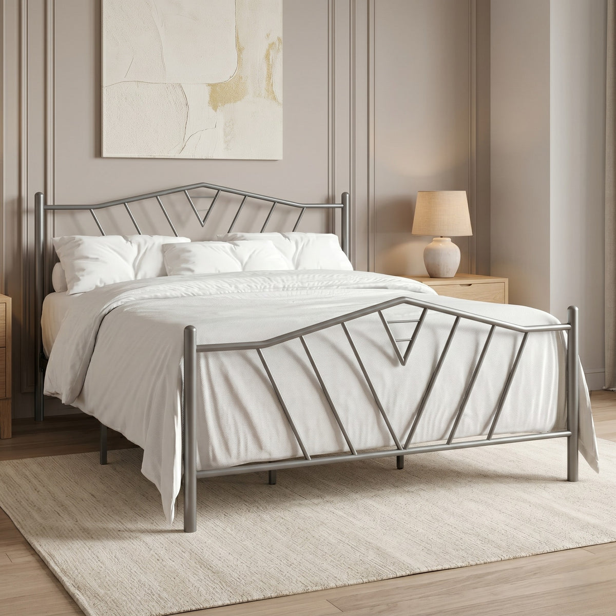Home Design Valdosta Metal Platform Bed, No Box Spring Required, Modern Design, Easy Assembly