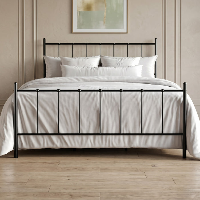Home Design Calhoun Classic Metal Bed, Sturdy Platform Frame With Decorative Headboard & Footboard