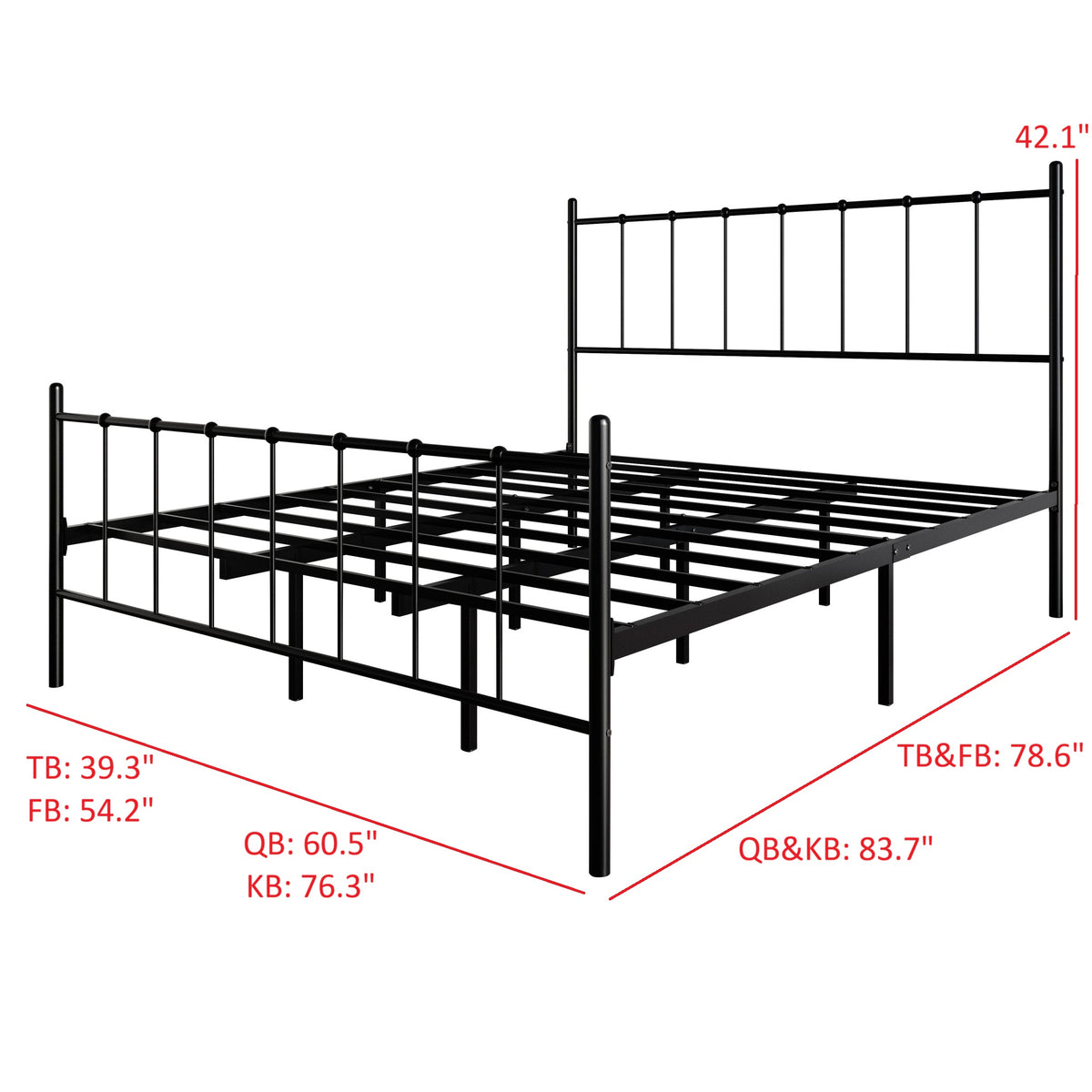 Home Design Calhoun Classic Metal Bed, Sturdy Platform Frame With Decorative Headboard & Footboard