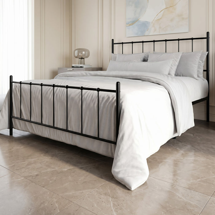 Home Design Calhoun Classic Metal Bed, Sturdy Platform Frame With Decorative Headboard & Footboard