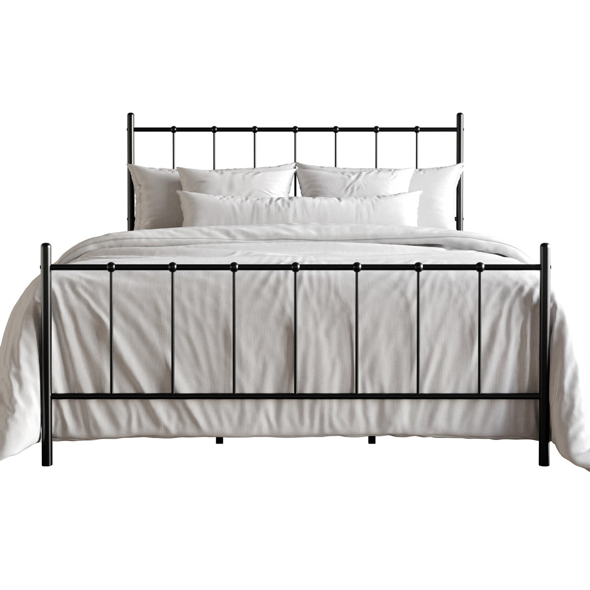 Home Design Calhoun Classic Metal Bed, Sturdy Platform Frame With Decorative Headboard & Footboard