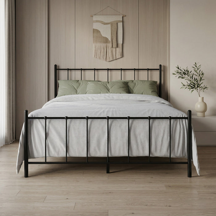 Home Design Calhoun Classic Metal Bed, Sturdy Platform Frame With Decorative Headboard & Footboard
