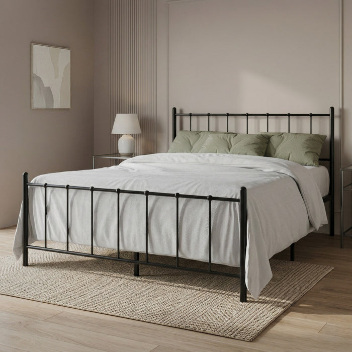 Home Design Calhoun Classic Metal Bed, Sturdy Platform Frame With Decorative Headboard & Footboard