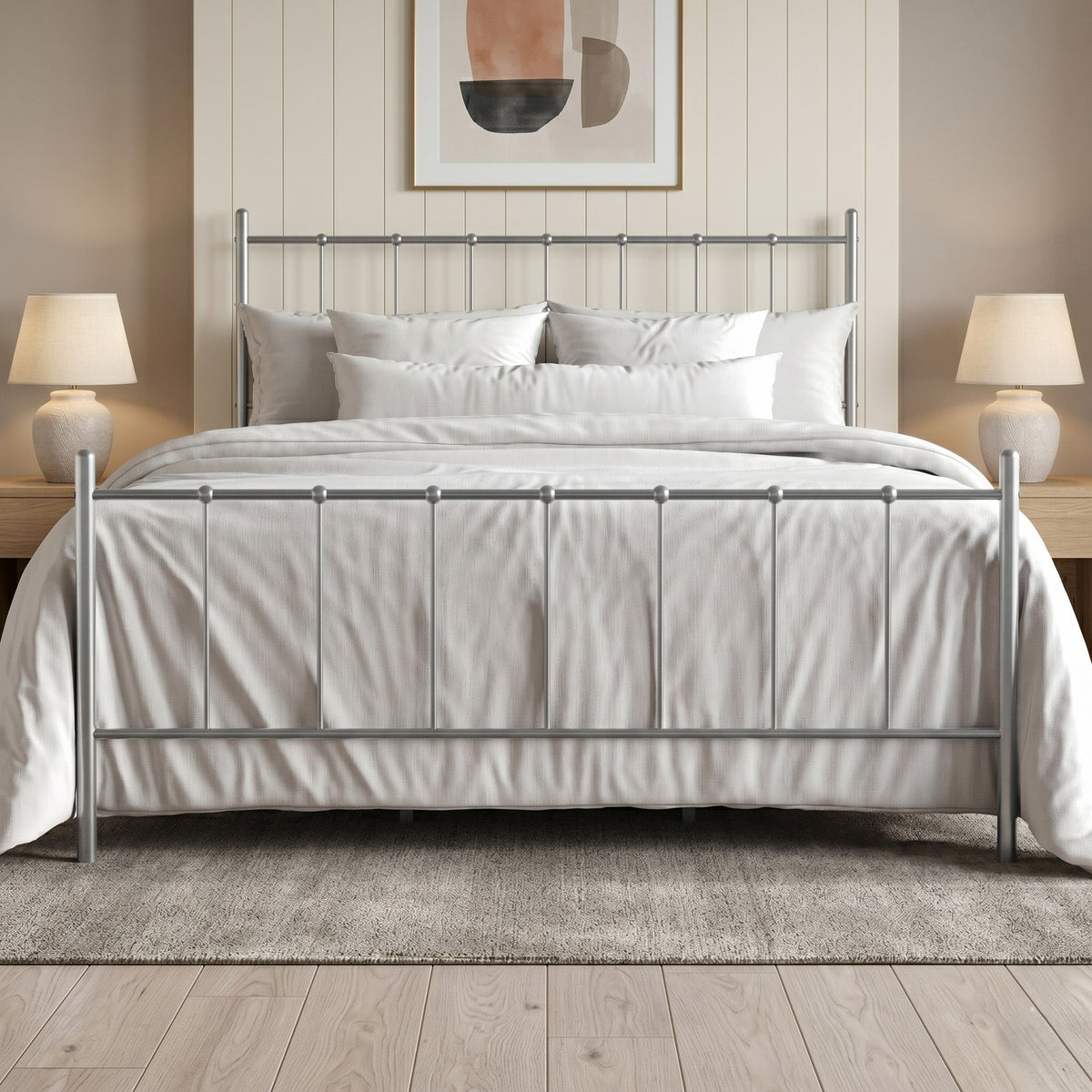 Home Design Calhoun Classic Metal Bed, Sturdy Platform Frame With Decorative Headboard & Footboard