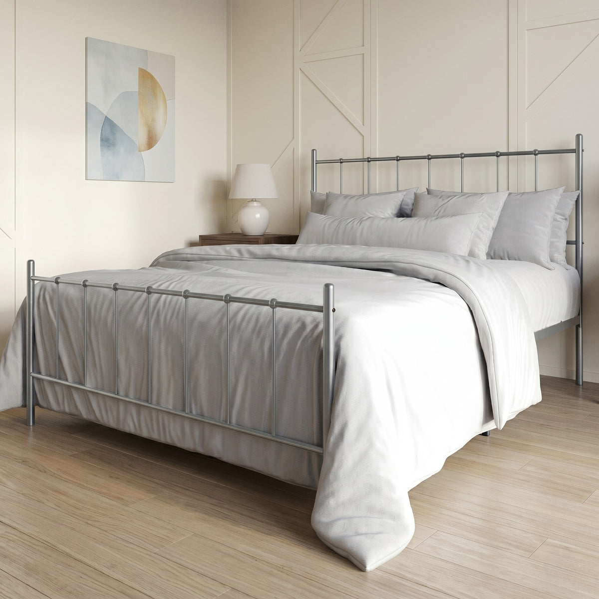 Home Design Calhoun Classic Metal Bed, Sturdy Platform Frame With Decorative Headboard & Footboard