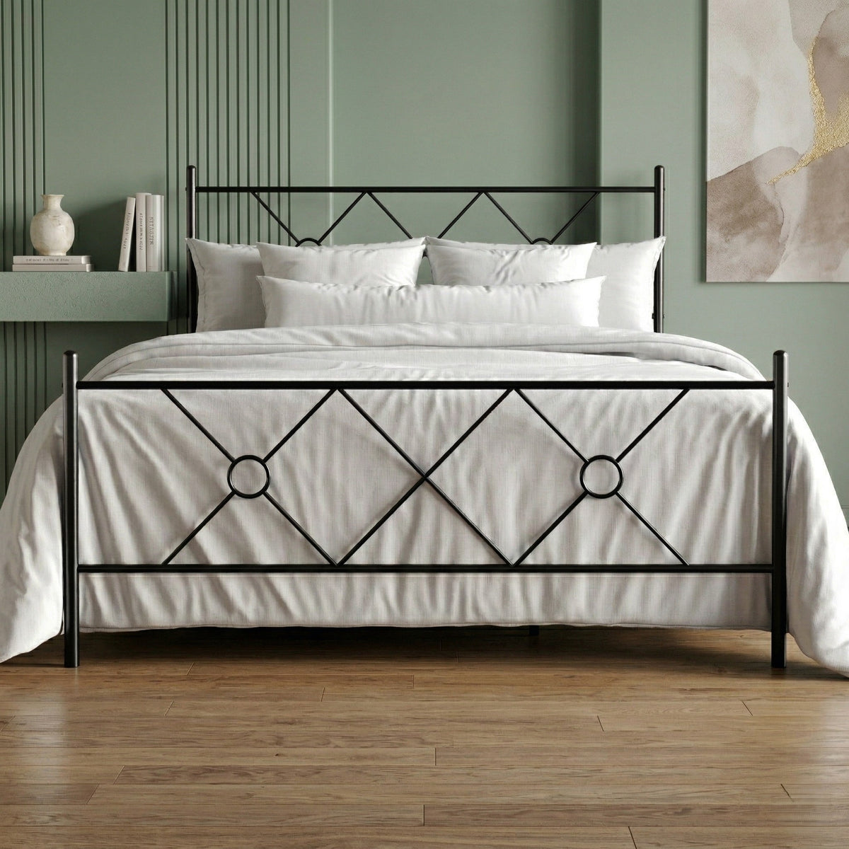 Home Design Marietta Modern Metal Bed, Diamond Pattern Design, No Box Spring Needed, Easy Assembly