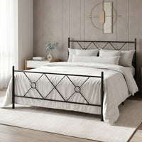 Home Design Marietta Modern Metal Bed, Diamond Pattern Design, No Box Spring Needed, Easy Assembly